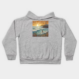 Lone Surfer At Fistral Beach Folk Art Kids Hoodie